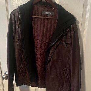 Kenneth Cole Maroon Hooded Faux Leather Jacket - Men's Small